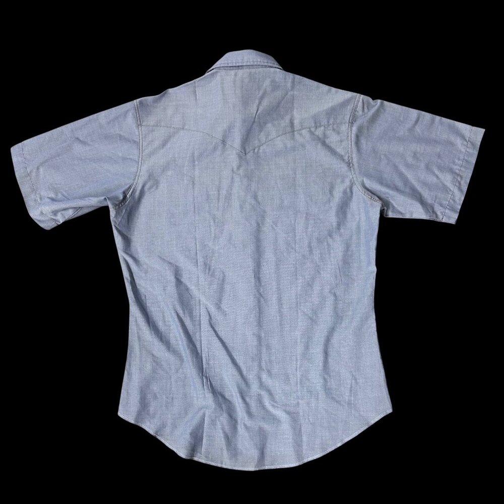 Vintage Western Pearl Snap Shirt Blue Short Sleeve Wrangler Cowboy Retro 15.5 - Picture 3 of 7